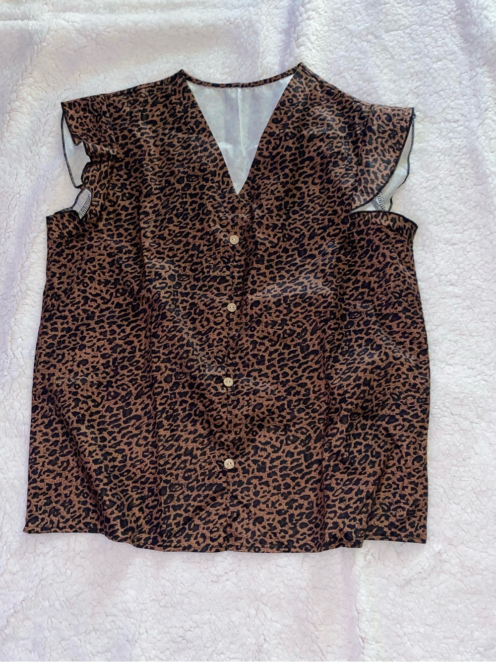 Leopard Print V-Neck Cold-Shoulder Women’s Top - Brown